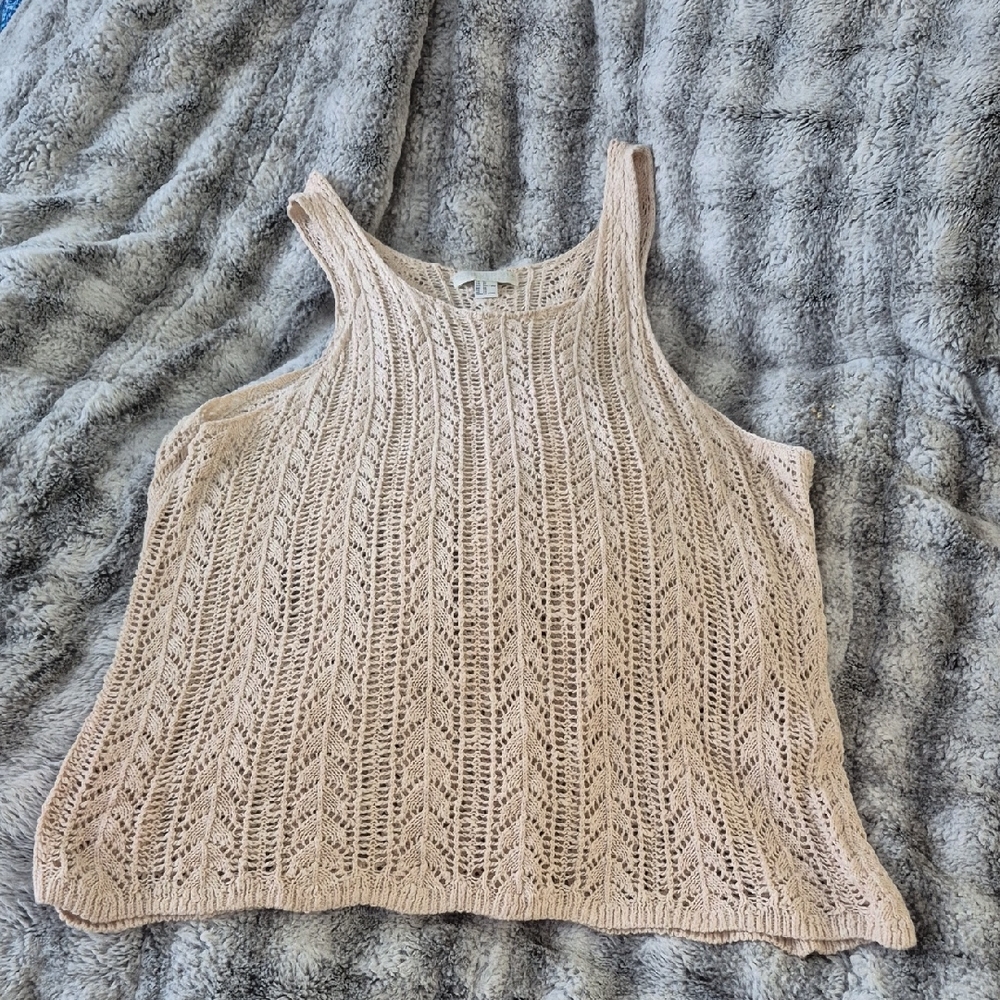 Forever 21 🖤 Light Beige Boho Knit Tank Top (239)